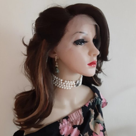 Brown wig lace front wig color 4 human hair mix main image 9